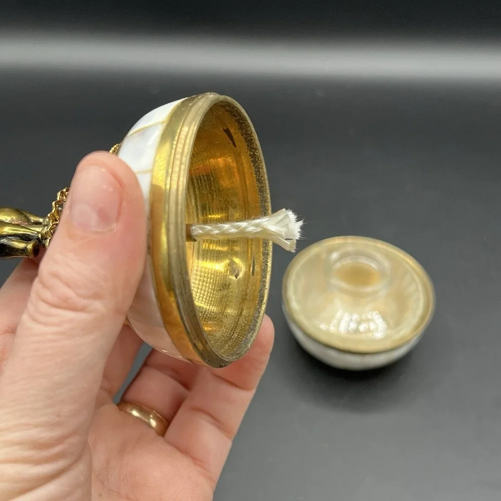 Ornate Brass Mother of Pearl Elephant Oil Lamp Glass Decorative Jeweled 4.5